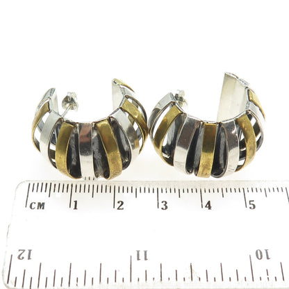 LATON 925 Sterling Silver 2-Tone Vintage Mexico Modernist Earrings