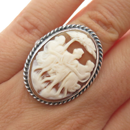 925 Sterling Silver Antique Art Deco Real MOP Caved Ladies Cameo Ring Size 4.5