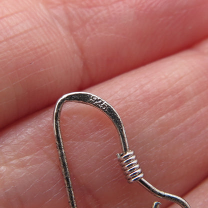 925 Sterling Silver Real Round-Cut Black Diamond Hammered Dangle Earrings