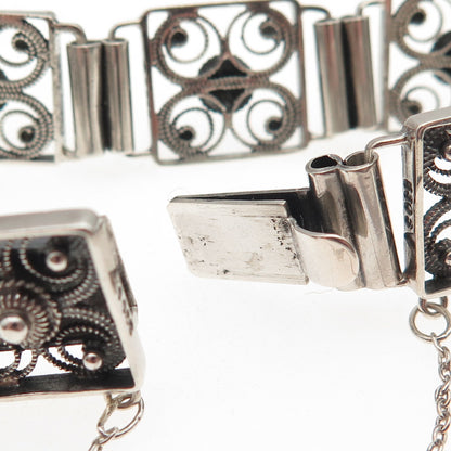 Finn Jensen 925S Sterling / 830S Silver Vintage Norway Floral Bracelet 7.25"