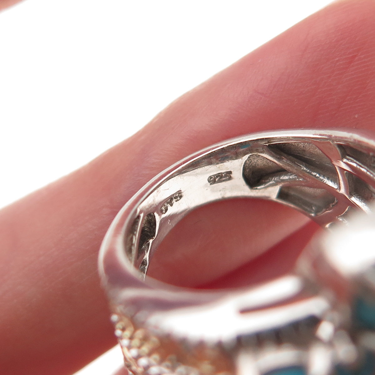 Chuck Clemency 925 Sterling Silver 2-Tone Real Turquoise Apatite Ring Size 5.25