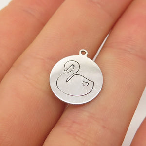 925 Sterling Silver USA Two In Town Swan Bird Charm Pendant