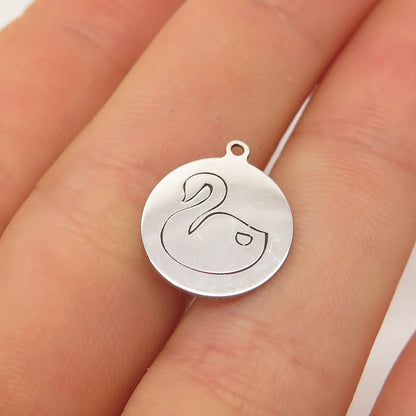 925 Sterling Silver USA Two In Town Swan Bird Charm Pendant