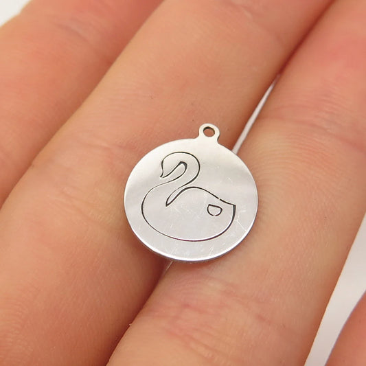 925 Sterling Silver USA Two In Town Swan Bird Charm Pendant
