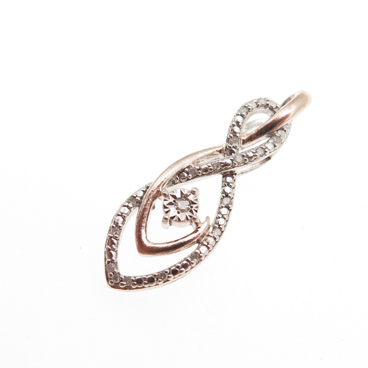 Sun 925 Sterling Silver 2-Tone Real Round-Cut Diamond Infinity Charm Pendant