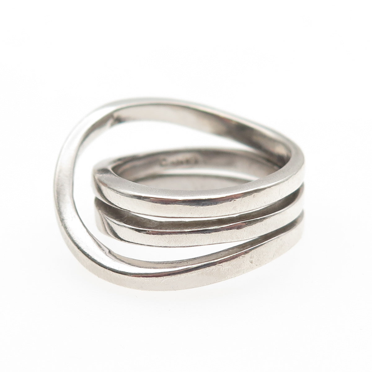 925 Sterling Silver Vintage Modernist Crisscross Spiral Ring Size 7