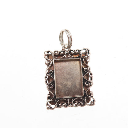 Nevada 925 Sterling Silver Vintage Picture Frame Oxidized Charm Pendant