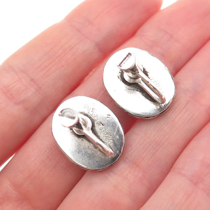 925 Sterling Silver Vintage Real Tiger Eye Oxidized Screw Back Earrings