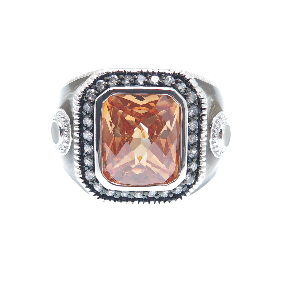 925 Sterling Silver White & Fire Multi-Cut C Z Enamel Ring Size 7.5