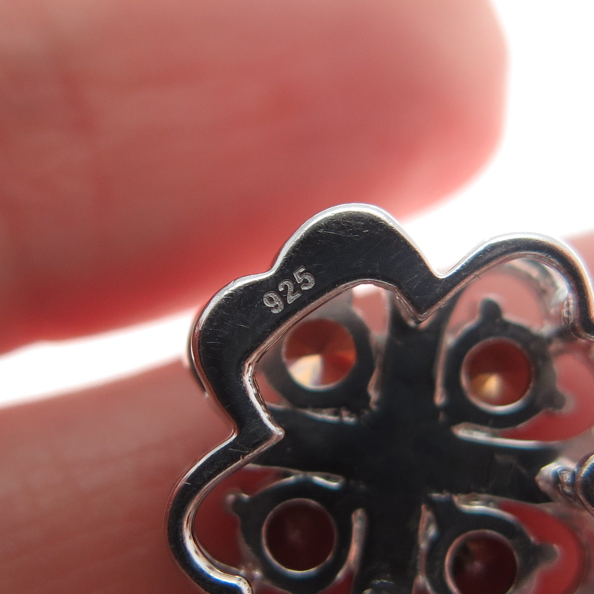 925 Sterling Silver Cognac Round-Cut Shaped C Z Clover Flower Slide Pendant