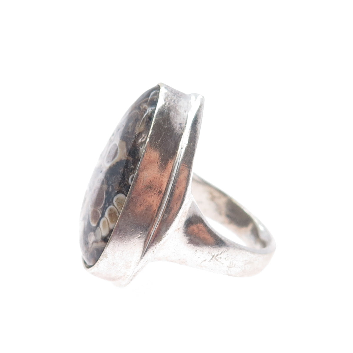925 Sterling Silver Vintage Real Fossil Modernist Ring Size 10