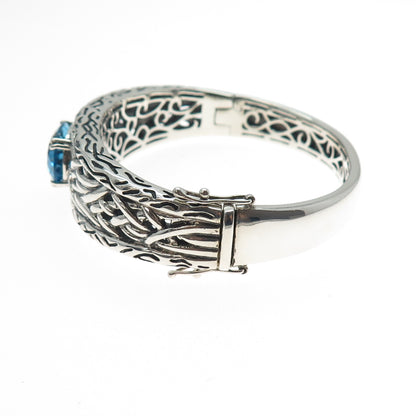 EFFY 925 Sterling Silver Real Blue Topaz Lagoon Bangle Bracelet 7"