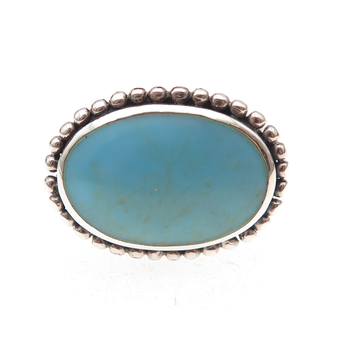 Ken Crafts 925 Sterling Silver Vintage Real Turquoise Beaded Ring Size 6.75