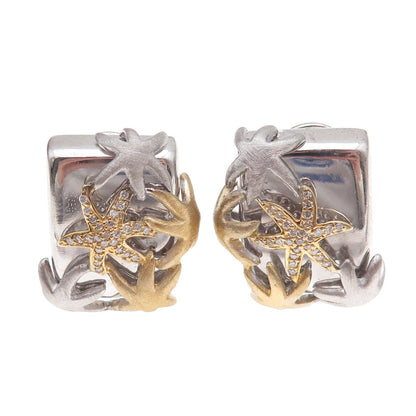 Sonia Boyajian Sterling Silver 2-Tone Real Diamond Starfish Omega Back Earrings