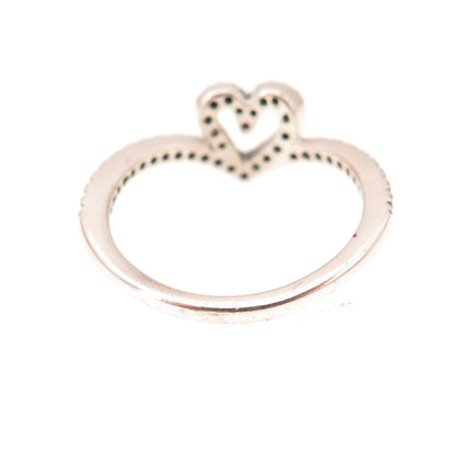 Pandora 925 Sterling Silver C Z Sparkling Wishbone Heart Ring Size 4.5