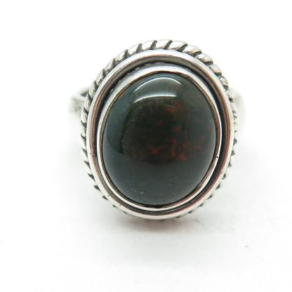 925 Sterling Silver Vintage Real Bloodstone Roped Oxidized Ring Size 6.25