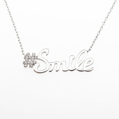 925 Sterling Silver Round-Cut C Z #Smile Cable Chain Necklace 16-18"