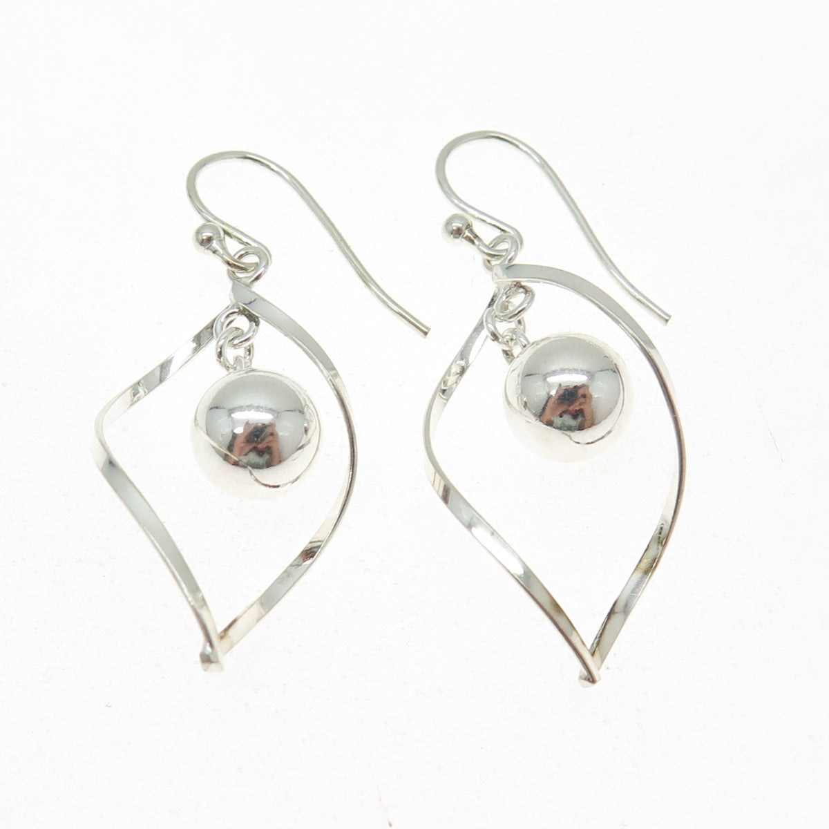 925 Sterling Silver Twisted Modernist Ball Drop Dangle Earrings