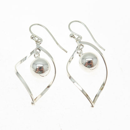 925 Sterling Silver Twisted Modernist Ball Drop Dangle Earrings