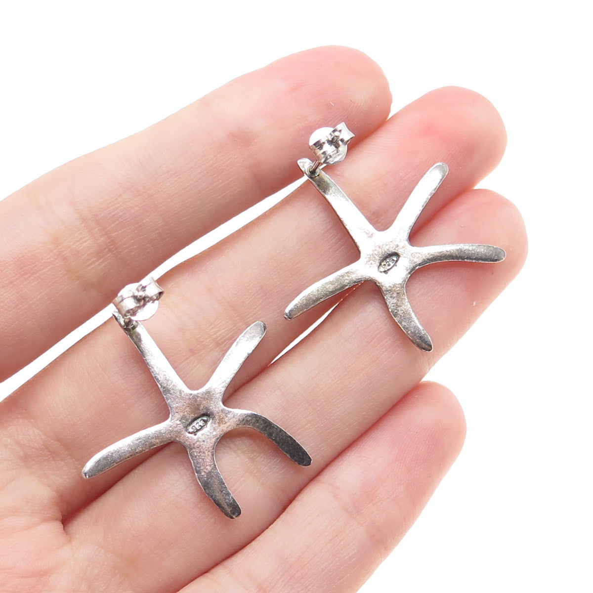 925 Sterling Silver Vintage Starfish Oxidized Earrings