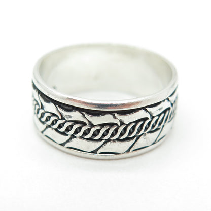 925 Sterling Silver Vintage Modernist Link Band Oxidized Ring Size 7.5
