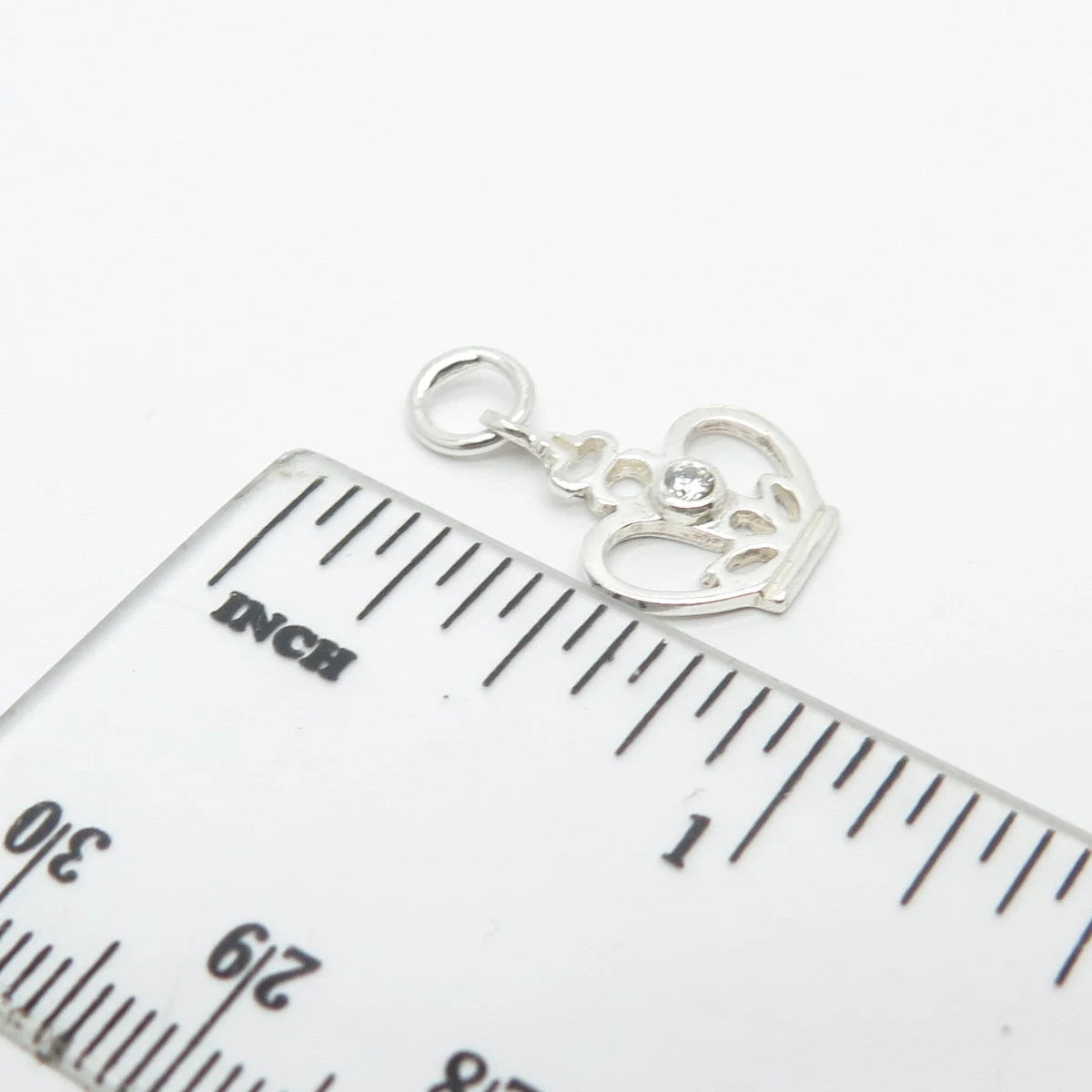 925 Sterling Silver Vintage C Z Crown Charm Pendant