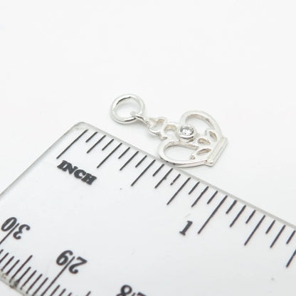 925 Sterling Silver Vintage C Z Crown Charm Pendant