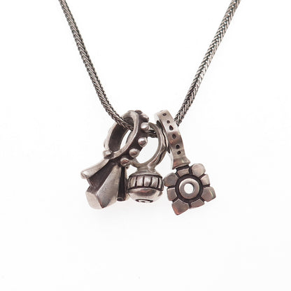 Lisa Jenks 925 Sterling Silver Vintage Multi-Charm Spiga Chain Necklace 16"