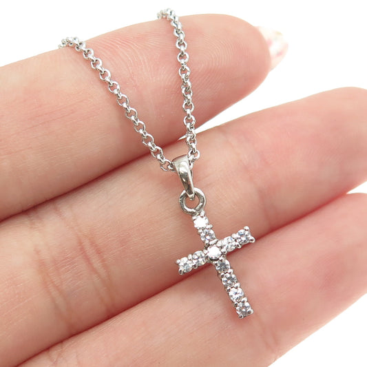 925 Sterling Silver Italy Round-Cut C Z Mini Cross Rolo Chain Necklace 16"