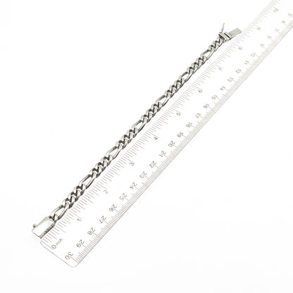 925 Sterling Silver Vintage Mexico Figaro Link Oxidized Bracelet 7.75"