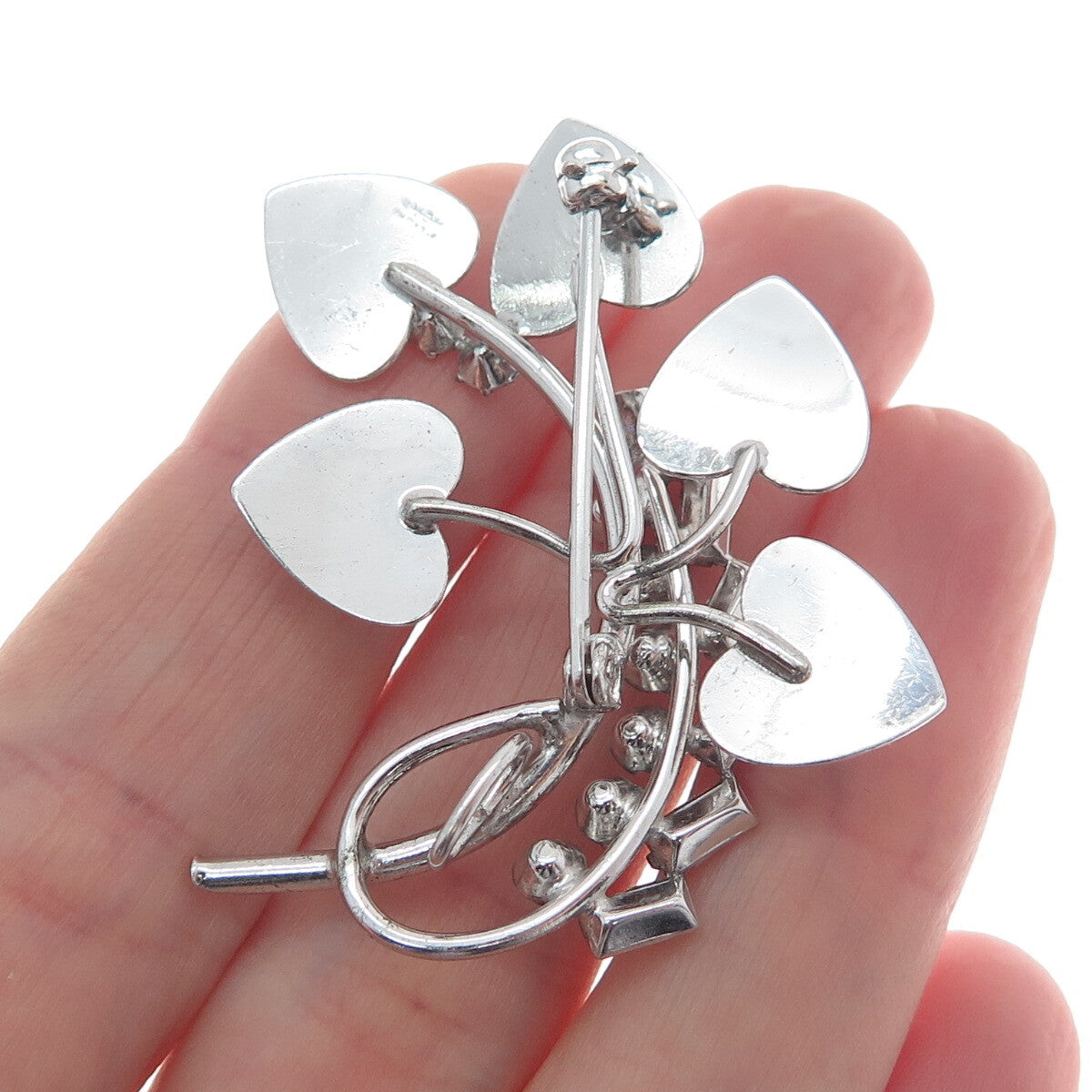 CARL ART 925 Sterling Silver Vintage Rhinestone Twig Leaf Pin Brooch