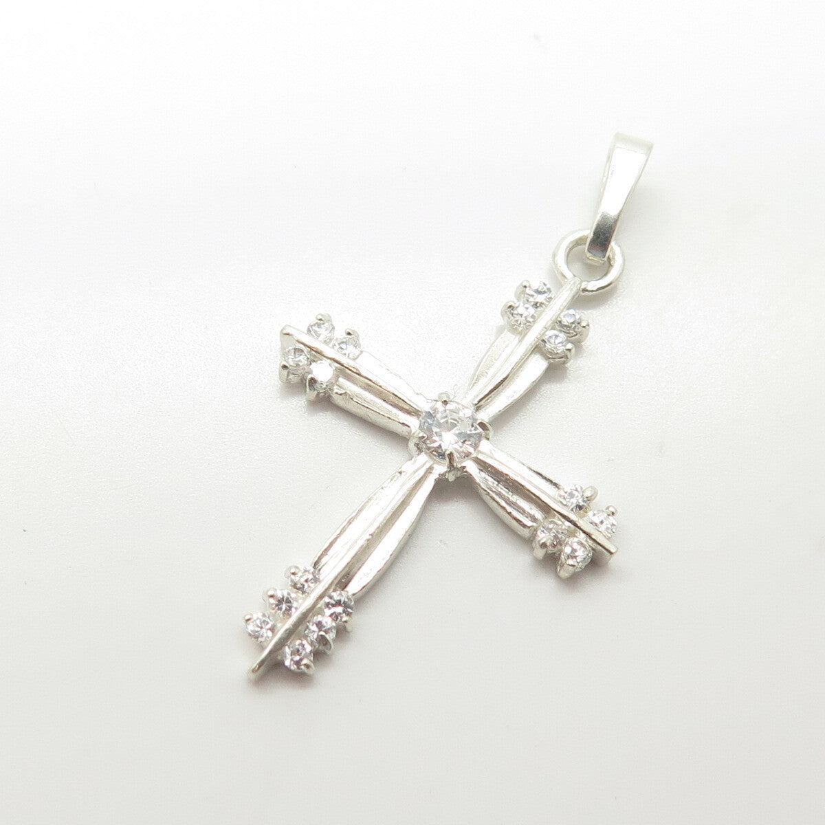 925 Sterling Silver White C Z Cross Pendant