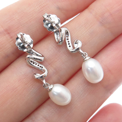 RL RICHLINE 925 Sterling Real Round-Cut Diamond & Pearl Twisted Earrings