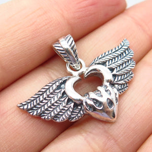 925 Sterling Silver Wings Heart Pendant