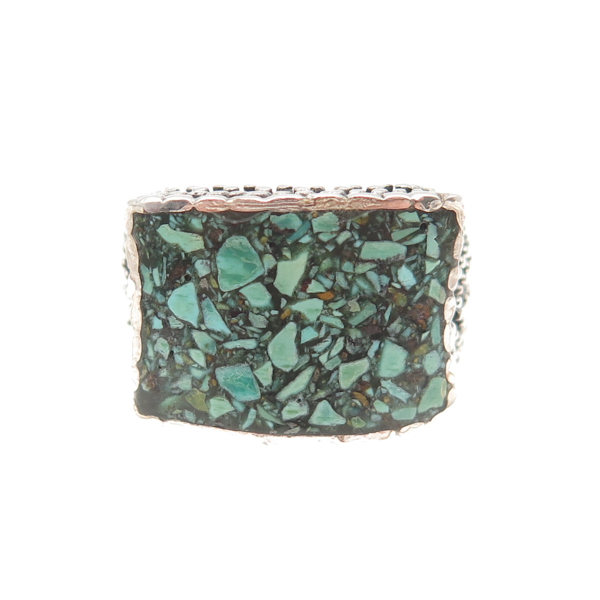 925 Sterling Silver Vintage Real Turquoise Inlay Granulated Ring Size 6.5