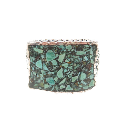 925 Sterling Silver Vintage Real Turquoise Inlay Granulated Ring Size 6.5