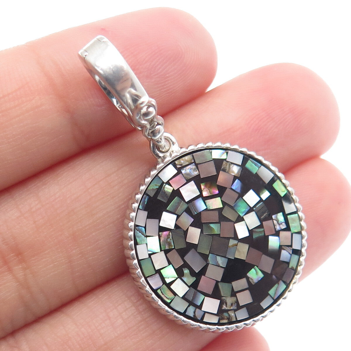 925 Sterling Silver Vintage Real Pearl Abalone Shell Inlay Tree of Life Pendant
