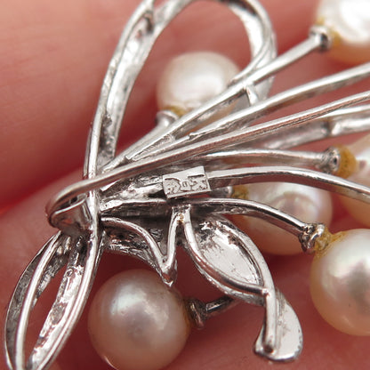 925 Sterling Silver Antique Japan Real Akoya Pearl Floral Pin Brooch
