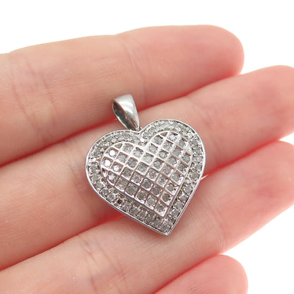 925 Sterling Silver Real Round-Cut Diamond Heart Charm Pendant
