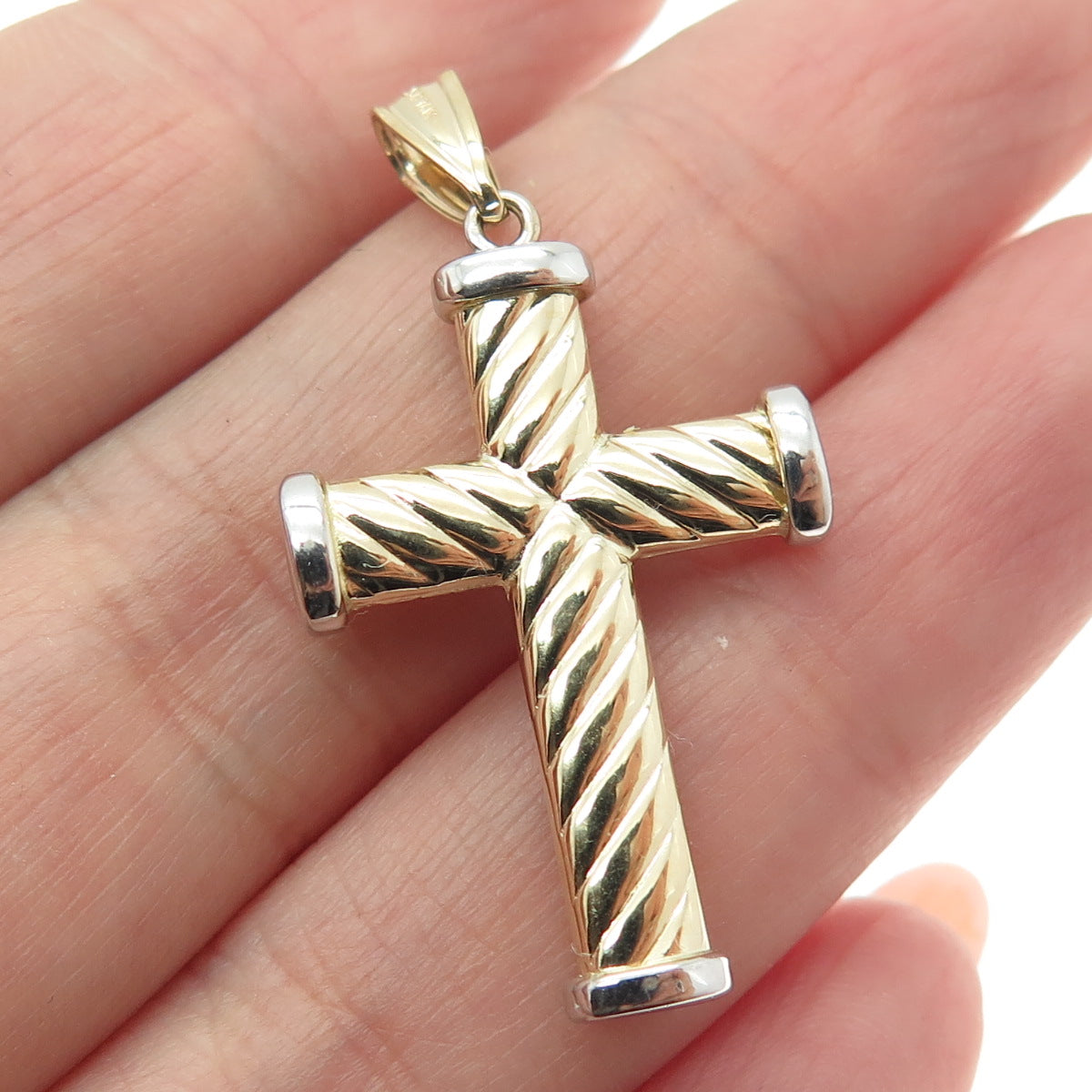 14K Yellow Gold Twisted Cross Religious Charm Pendant