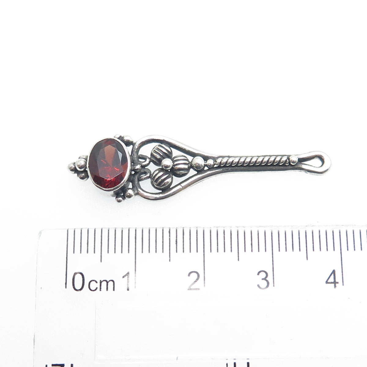 925 Sterling Silver Vintage Real Red Garnet Floral Blossom Drop Pendant