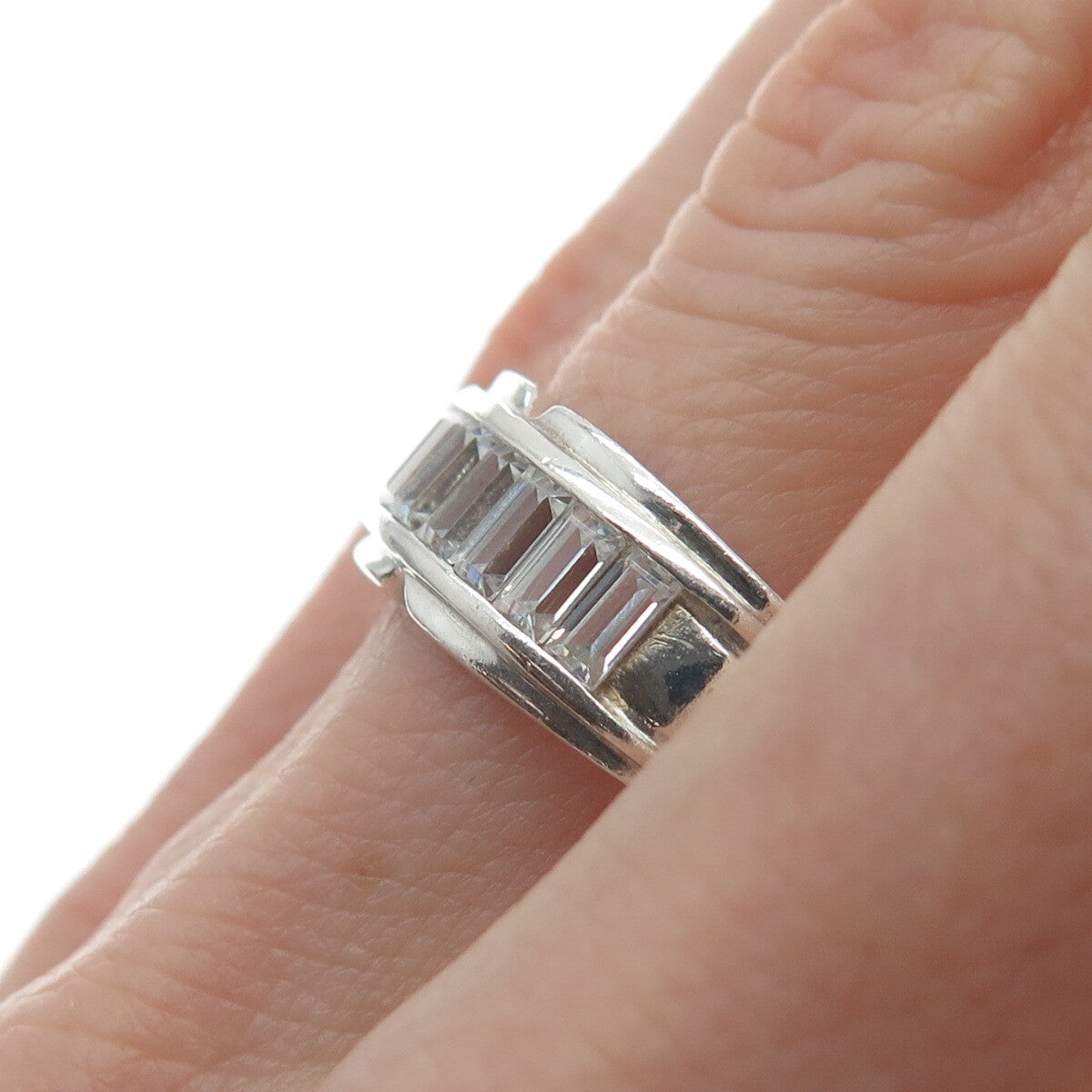 925 Sterling Silver Emerald-Cut Shaped C Z Ring Size 10.25