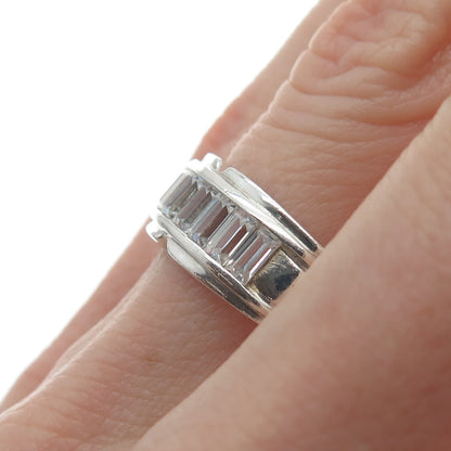 925 Sterling Silver Emerald-Cut Shaped C Z Ring Size 10.25
