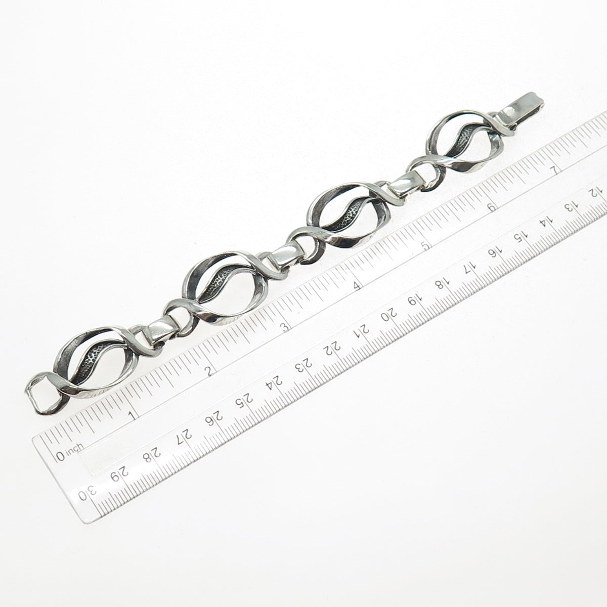 Industria Argentina Sterling Silver Vintage Modernist Oxidized Bracelet 6.75"