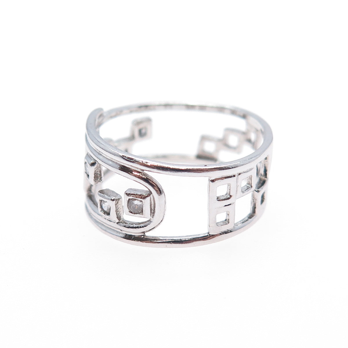 925 Sterling Silver Round-Cut C Z Modernist Checkmate Ring Size 6.5
