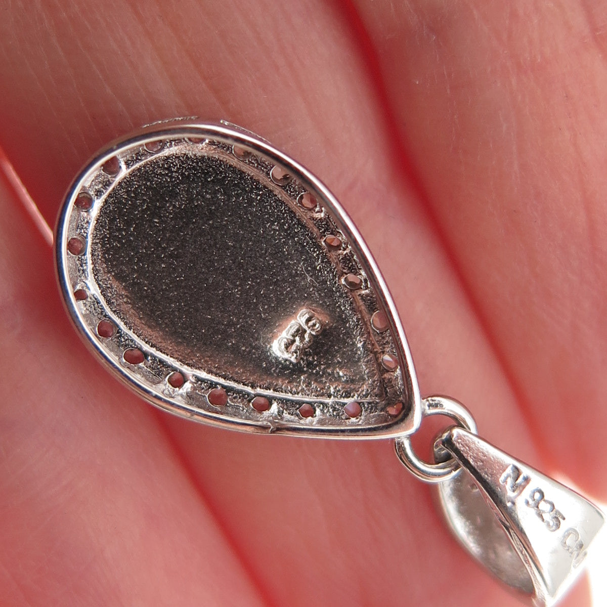 925 Sterling Silver Real MOP & C Z Teardrop Charm Pendant