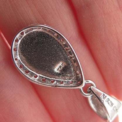 925 Sterling Silver Real MOP & C Z Teardrop Charm Pendant