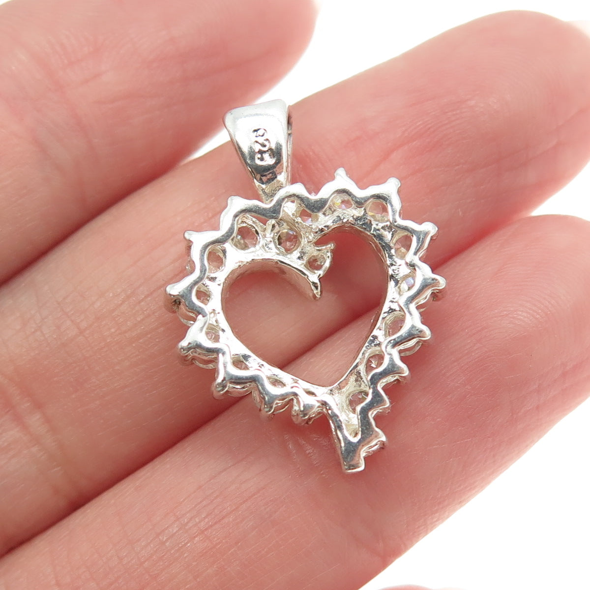 925 Sterling Silver Round-Cut C Z Heart Pendant