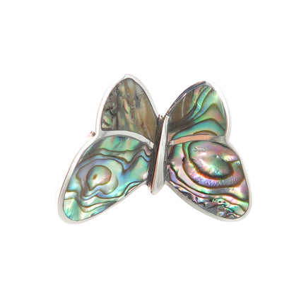 925 Sterling Silver Vintage Real Abalone Shell Butterfly Slide Pendant