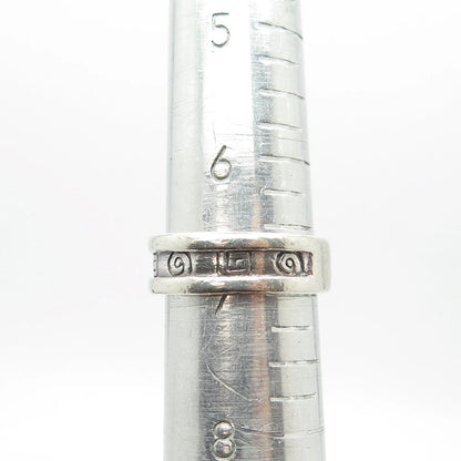 925 Sterling Silver Vintage Spiral Runic Viking Band Ring Size 7